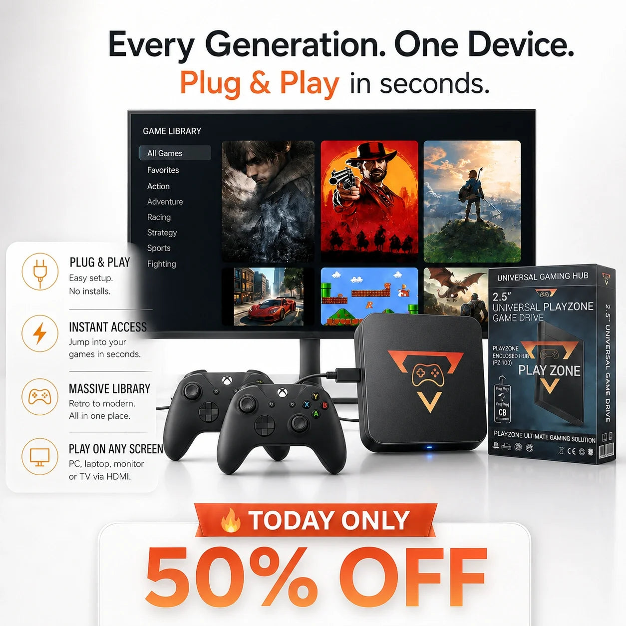 PlayZone™ All-in-One Plug and Play Gaming System